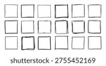 Hand drawn square frames. Doodle line square frame. Vector borders grunge template set. Vector illustration