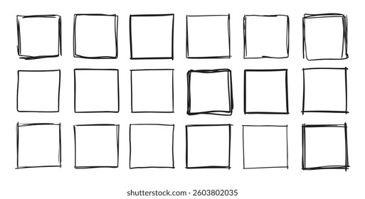 Hand drawn square frames. Doodle line square frame. Vector borders grunge template set. Vector illustration