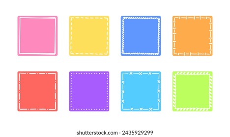 Hand drawn square frames for text set. Multicolor text boxes in doodle style.