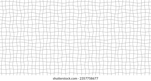 Hand drawn square grid seamless pattern. Handdrawn irregular checks. Wave crossing lines background. Doodle student notebook sheet texture. Seamless geometric vector pattern. Vector illustration.