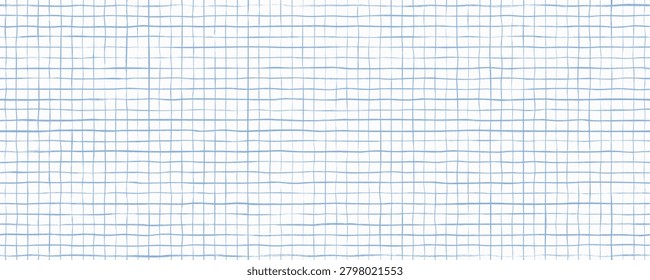 Hand drawn square grid seamless pattern. Blue repeated doodled checkered background. Rough sketch thin checker paper texture. Pencil drawn journal sheet notebook template. Vector line planer page