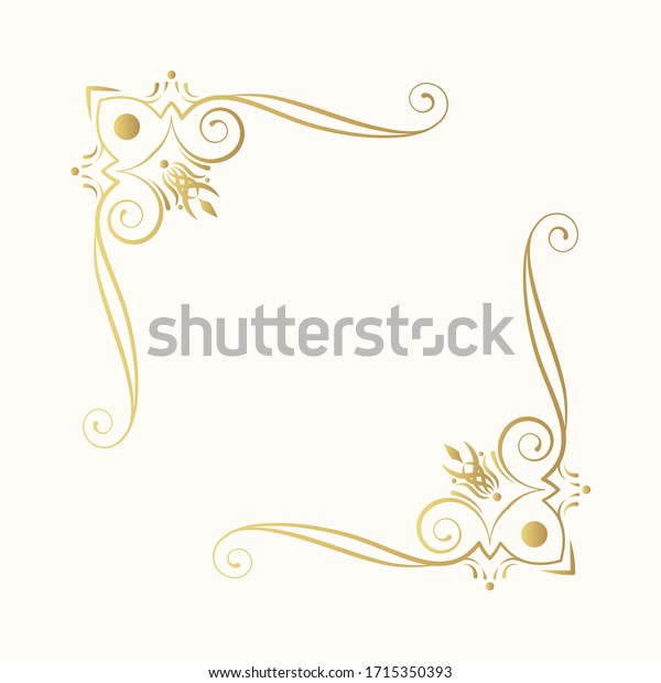 Hand drawn square luxury golden frame. Gold\
elegant royal border.  Vector isolated vintage monogram. Classic\
wedding invitation\
template.