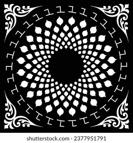Hand Drawn Square Mandala Art for Creative Floral Rangoli and Decorative Cards Design