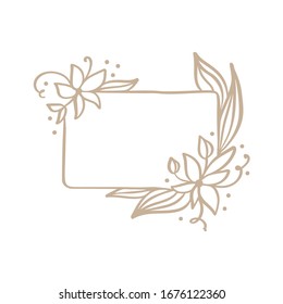 Marco minimalista cuadrado dibujado a mano con flores primaverales. Elementos de diseño floral vectorial para invitación, tarjeta de saludo, scrapbooking, afiche con lugar para texto. Decoración de época.