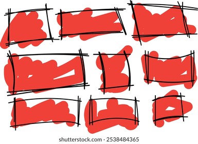 Handgezeichnetes Quadrat, Rechteck-Formen. Konturrahmen mit Stift oder Bleistifttextur kombinieren.