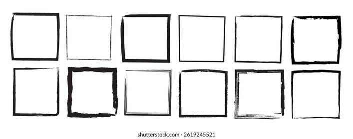 Conjunto cuadrado dibujado a mano, pincel cuadrado de la insignia del grunge, Formas cuadradas del borde del marco, cajas del grunge, ilustrador del Vector