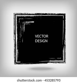 Hand drawn square shape. Label, logo design element. Black rectangle.