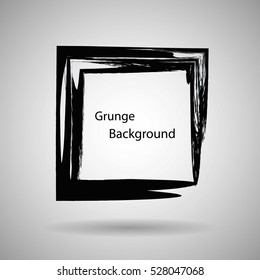 Hand drawn square shape. Label, logo design element. Black frame. Grunge background.