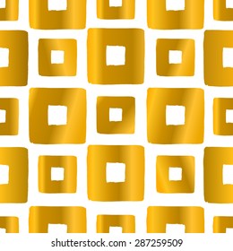 Hand drawn square shapes pattern in golden and white.