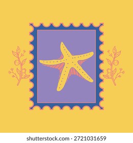 Handgezeichnete quadratische Briefmarken Rahmen Illustrationen mit Seestern darauf