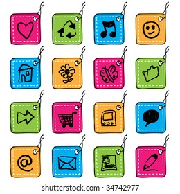 hand drawn square tags with icons