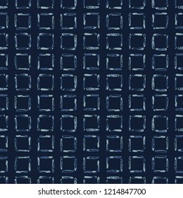 Hand Drawn Squared Check Pattern Seamless Vector Pattern. Indigo Blue Grunge Grid Background Texture Illustration for Trendy Home Decor, Masculine Fashion Prints, Japan Style Dye Wallpaper, Textiles. 