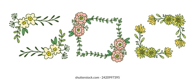 Hand drawn squared floral frame set