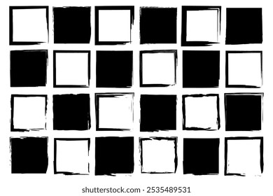 Hand drawn squares. Black and white frames. Rough edge squares. Doodle square icons.