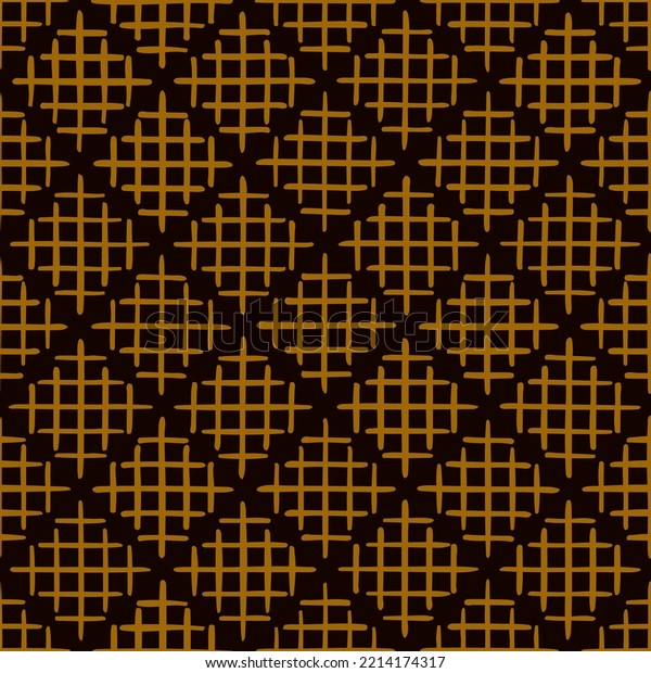 hand drawn squares from crisscrossed stripes. brown\
geometric shapes at black repetitive background. vector seamless\
pattern. fabric swatch. wrapping paper. design template for\
textile, linen, decor