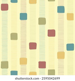 hand drawn squares and lines of stripes. vector seamless pattern. bright color repetitive background. decorative art. fabric swatch. wrapping paper. geometric design template for textile, decor