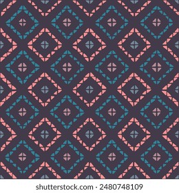 Handgezeichnete Quadrate von Dreiecken. Volkstümliche dekorative Kunst. Lila geometrische repetitive Hintergrund. Vektorgrafik nahtlose Muster. Stoffmuster. Einwickelpapier. Endlose Design-Vorlage für Textilien, Leinen