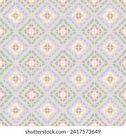  hand drawn squares of triangles. pastel repetitive background. folk decorative art. vector seamless pattern. geometric fabric swatch. textile design