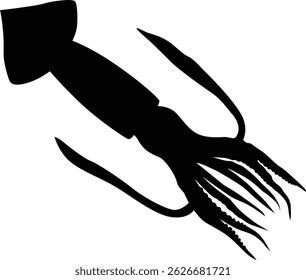 Ilustração de silhueta de lula desenhada à mão. Silhueta de animal oceânico.