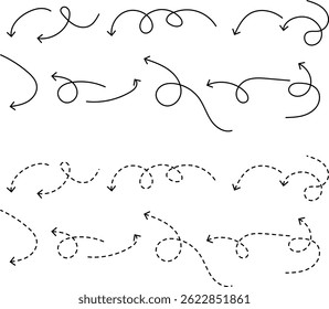 hand drawn squiggle. Curved arrows. exchange icons. curve dashed arrows design. Hand drawn arrow collection