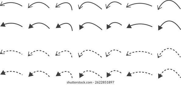 hand drawn squiggle. Curved arrows. exchange icons. curve dashed arrows design. Hand drawn arrow collection