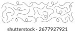 Hand drawn squiggle dotted lines. Hand sketched curly border. Minimalist looping squiggle line collection. Decorative swirl and border element. Dotted spiral curvy line.