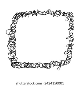 Hand drawn squiggle frame. Doodle style  swirly border decoration element isolated on white background.