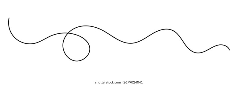 Hand drawn squiggle line. Wavy line with flowing curves. Abstract black lines wave curve motion. Hand drawn swirl line with flowing squiggle. Vector illustration