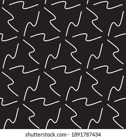 Hand drawn squiggle zigzag white line in a repeating triangular pattern on a black background, vector illustration