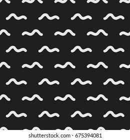 Hand drawn squiggles seamless vector pattern. Minimal doodles. Short wave lines background for print, textile, fabric, wallpaper, card, poster, home decor, packaging, wrapping, or web use.