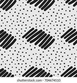 Hand drawn squiggles seamless vector pattern with scattered dots and doodle lines. Background for print, textile, fabric, wallpaper, card, poster, home decor, packaging, wrapping, web pages.