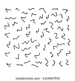 Hand drawn squiggles. Set of curly swirls. Black sketch isolated on white background. Vector illustration.