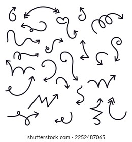 Hand drawn squiggly arrow vector illustration graphic set