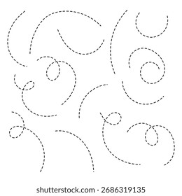 Hand drawn squiggly dashed, dotted lines, curved lines vector collection