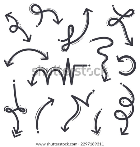 Hand drawn squiggly doodle lined arrows and accent set vector graphics [[stock_photo]] © 