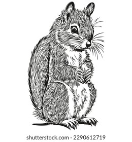 Hand drawn squirrel on a white background, baby squirrel.
