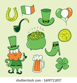 Hand drawn St. Patrick doodle set