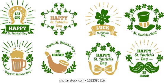 hand drawn st patrick s day badge label collection.