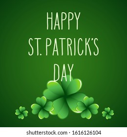 Hand drawn St. Patrick's day greetings over dark green background with clover leaves. Irish holiday festival traditional vector illustration.