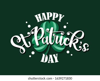 Hand drawn St. Patrick's day logotype with hand sketched lettering and paper cutout clover. Vector illustration. Design template for greeting card, banner, poster, print, invitation. Celebration quote