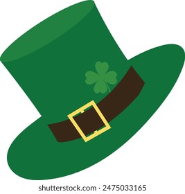 Hand Drawn St. Patrick's Day Hat. Leprechaun Green Hat. Isolated Vector Illustration in Flat Design Style.