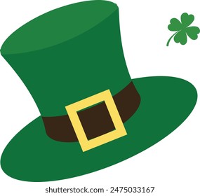 Hand Drawn St. Patrick's Day Hat. Leprechaun Green Hat. Isolated Vector Illustration in Flat Design Style.