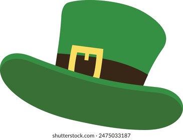 Hand Drawn St. Patrick's Day Hat. Leprechaun Green Hat. Isolated Vector Illustration in Flat Design Style.