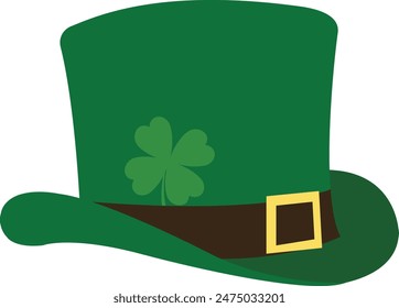 Hand Drawn St. Patrick's Day Hat. Leprechaun Green Hat. Isolated Vector Illustration in Flat Design Style.