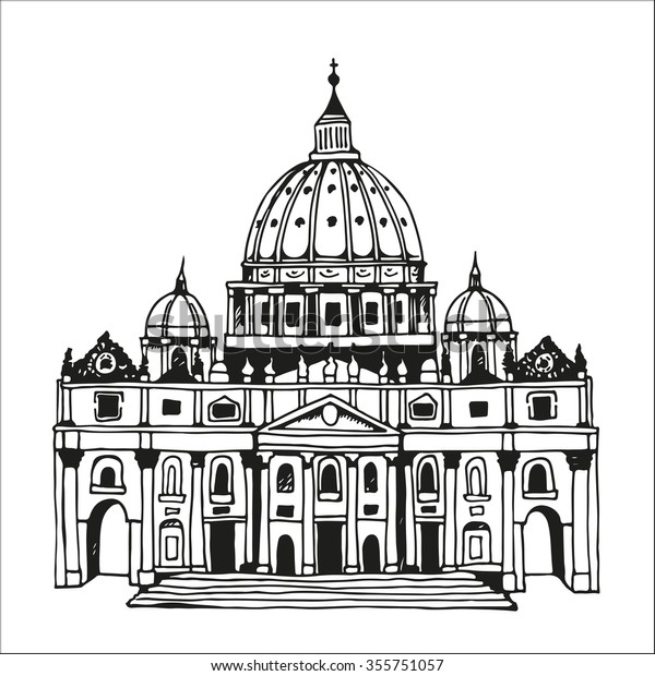 Hand Drawn St Peters Basilica Vatican Stock Vector (Royalty Free) 355751057