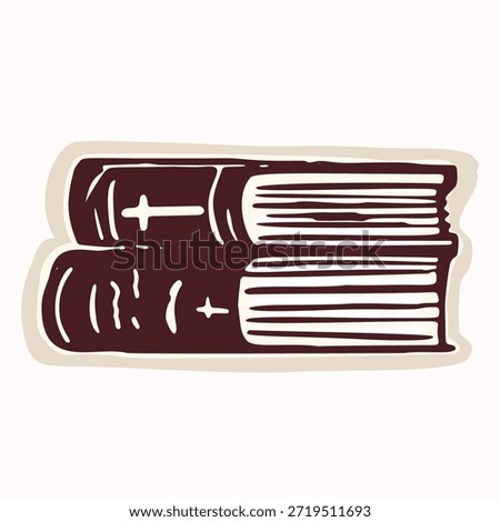 Hand drawn stack of bibles with christian cross commentary . Simple isolated vector motif set or pretty bible aesthetic sticker style clip art . Verse mapping womens bible study icon design