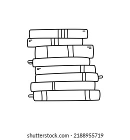 Hand drawn stack of books doodle style, vector illustration isolated on white background. Black outline, design element, contoured. Library or bookshop, reading