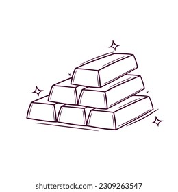 Hand Drawn Stack Of Gold Bar. Doodle Vector Sketch Illustration