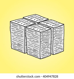 Hand drawn stack of paper on a yellow background
