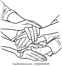 hand drawn stacking hand line art vector